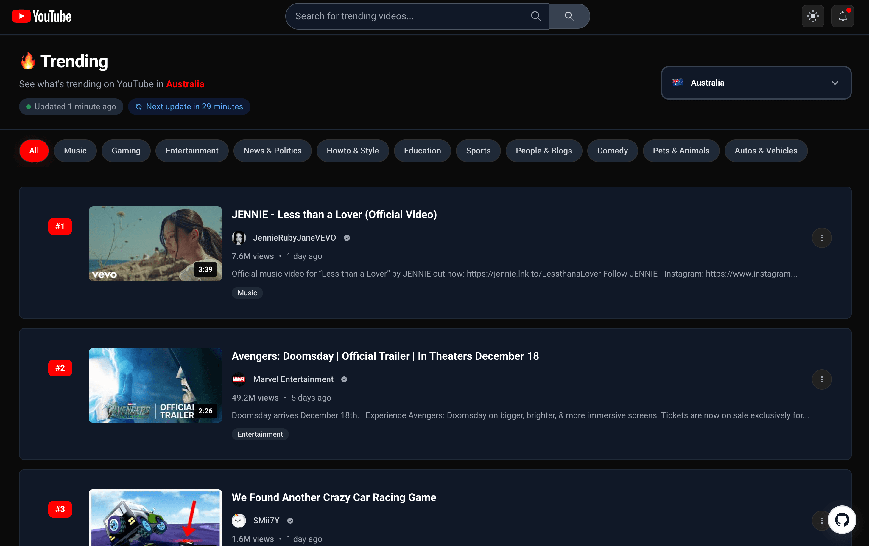 YouTube Trends screenshot